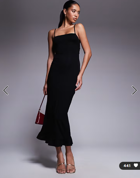 ASOS DESIGN lace up back strappy cami maxi dress with ruffle hem in black