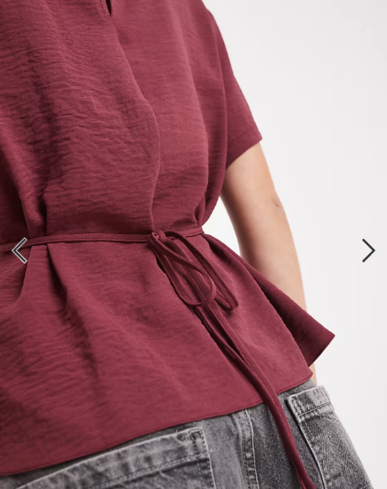 ASOS DESIGN tie back cinch detail woven tee in Mulberry