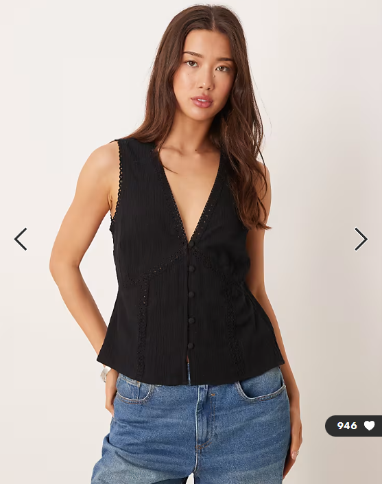 ASOS DESIGN lace trim waistcoat in black