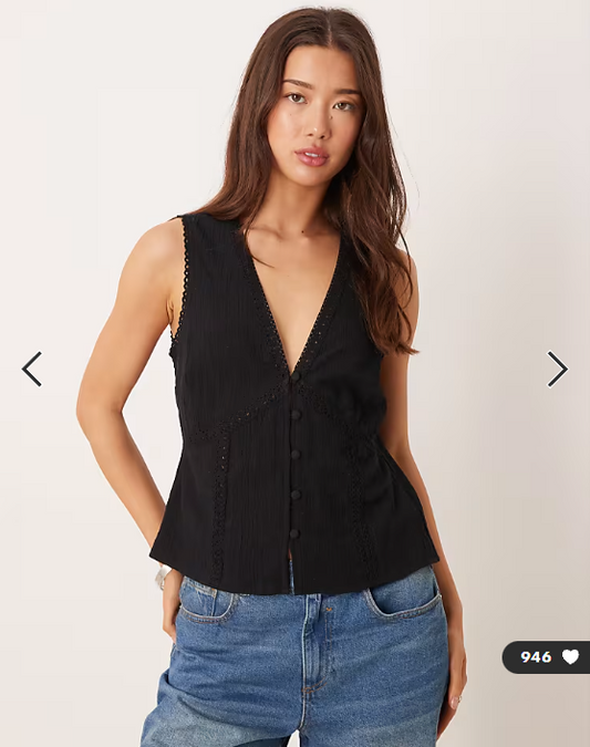 ASOS DESIGN lace trim waistcoat in black