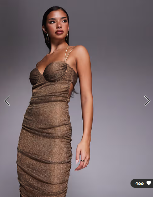 JLUXLABEL metallic bustier gold strap open tie back maxi dress in bronze