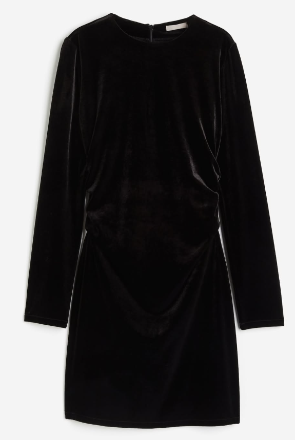 H&M - FITTED VELOUR DRESS- Black