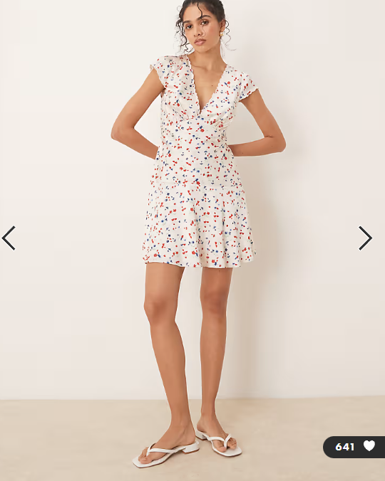ASOS DESIGN satin flippy mini dress with scallop trim in ditsy floral