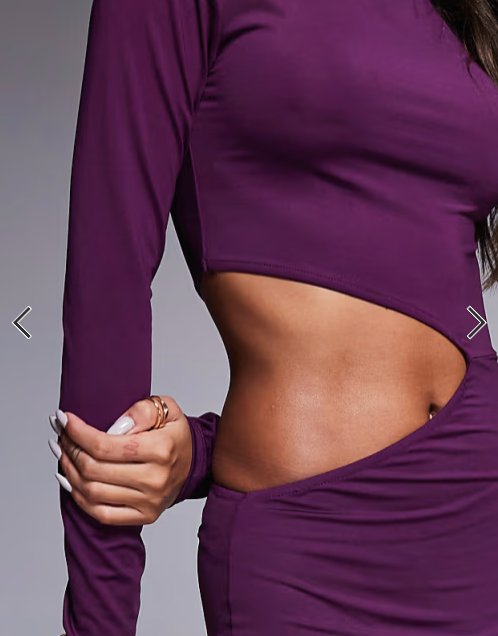 ASOS DESIGN long sleeve high neck cut out maxi dress in plum