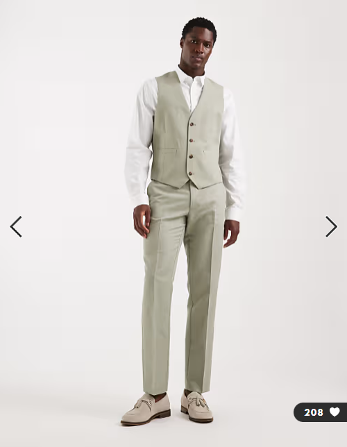 ASOS DESIGN slim suit waistcoat in linen rich sage twill
