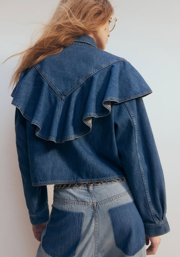 H&M - FLOUNCE-TRIMMED DENIM SHIRT