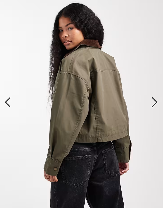 New Look Petite cropped barn jacket in khaki