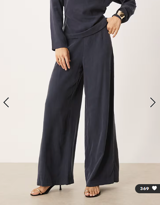 ASOS DESIGN soft clean front wide leg trousers co-ord in washed ink