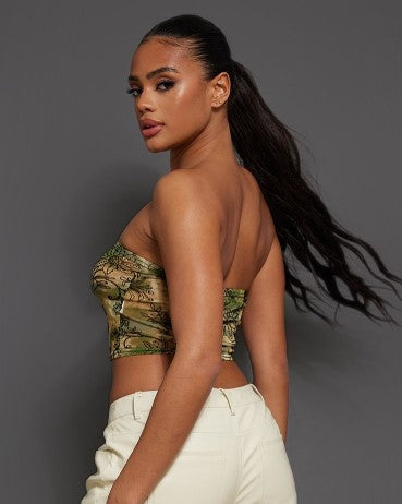 Green Printed Flock Tube Top