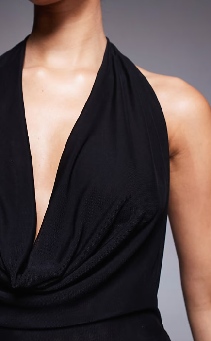 Asos  - Murci exclusive mesh halterneck open back cowl neck maxi dress in Black