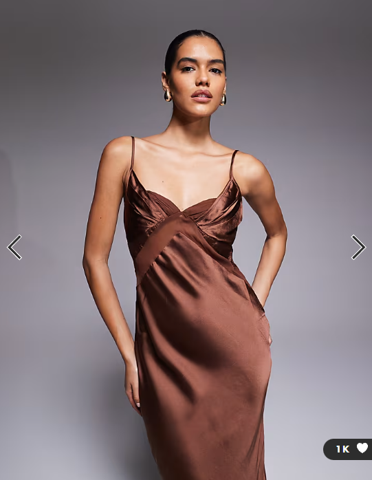 ASOS DESIGN satin chiffon mix bust panelled maxi dress in chocolate