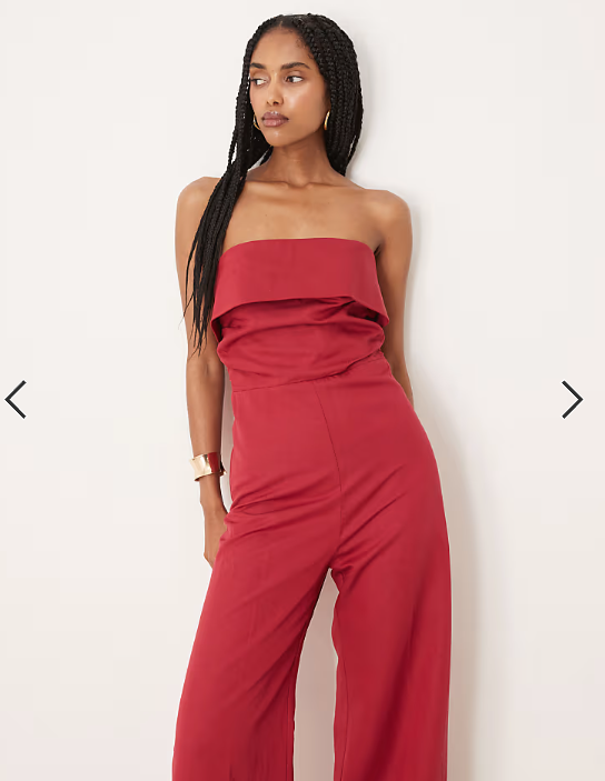 Mango bandeau fold detail jumpsuit in dark red