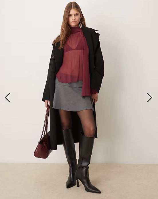 Mango gathered neck blouse in dark red