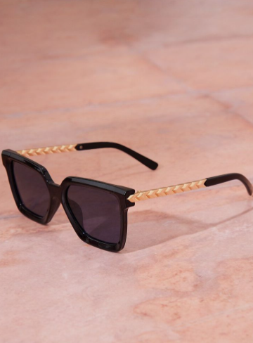 Black Metal Arm Detail Sqaured Sunglasses