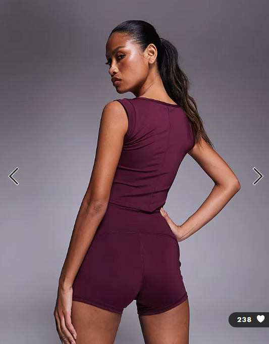 4505 active square neck cap sleeve top in mulberry