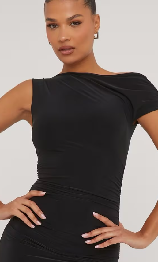 Ego - Asymmetric One Shoulder Ruched Detail Maxi Dress
