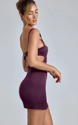 OhPolly-Cut-Out Satin Mini Dress in Plum