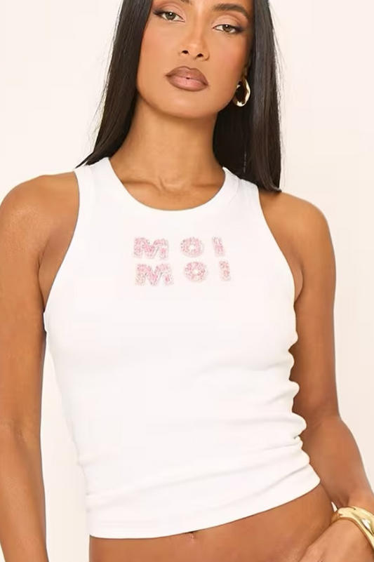 Ego - Pink diamante moi moi slogan sleeveless top