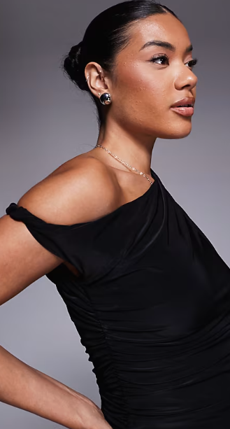 Asos - Kaiia exclusive double layered slinky off shoulder top in black