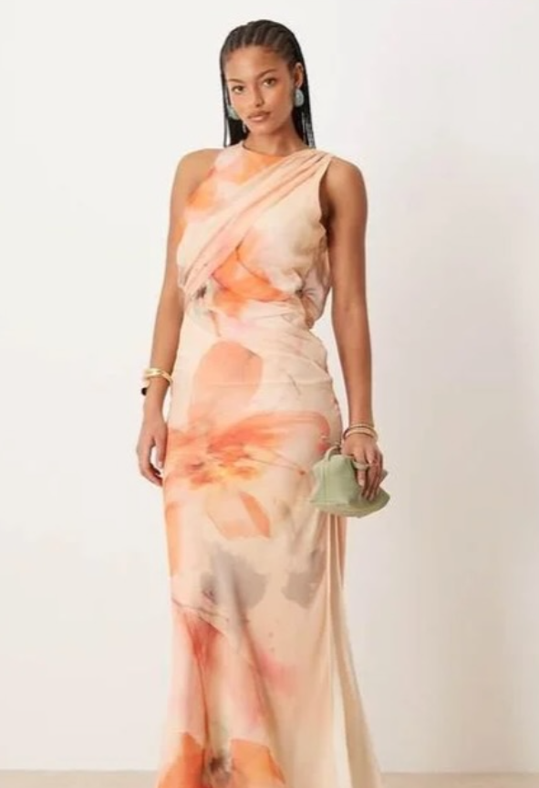 ASOS Asos Design Tall Textured Chiffon Draped Bias Maxi Dress