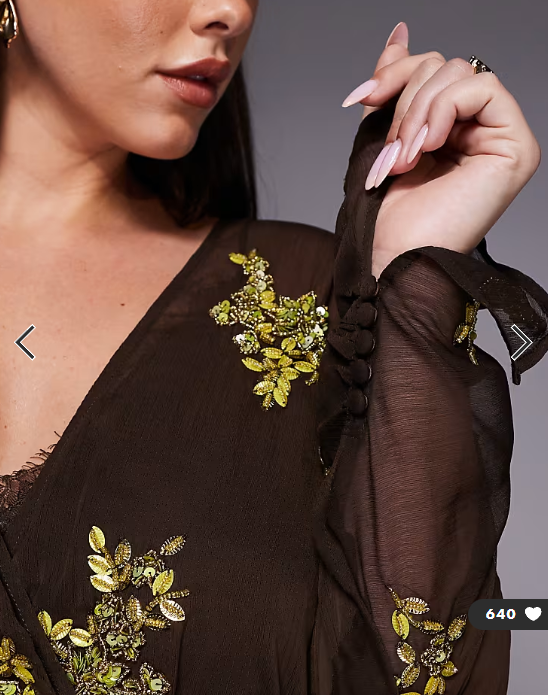 ASOS DESIGN Curve batwing embellished slouchy hip mini dress with lace cami in chocolate and lime