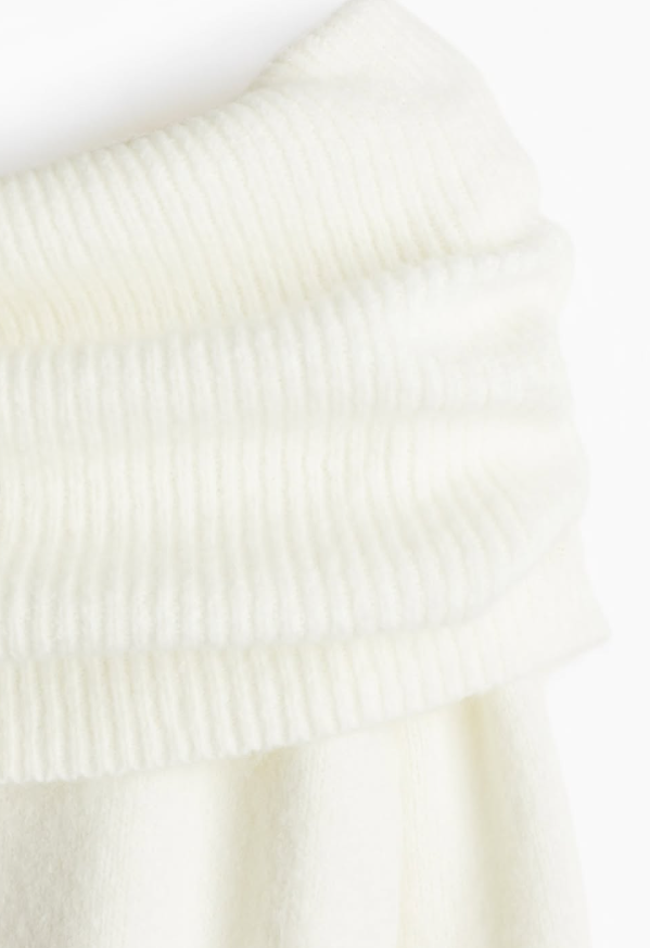 H&M - OFF-THE-SHOULDER KNIT DRESS - Cream