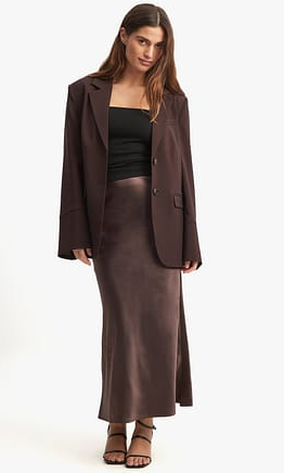 Satin Midi Skirt in Brown