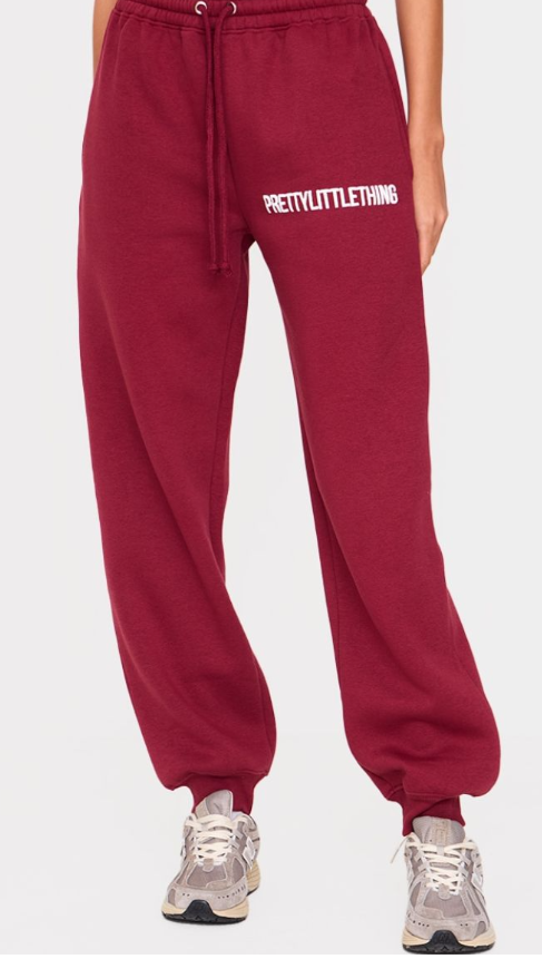 Burgundy Puff Print High Waist Cuffed Joggers