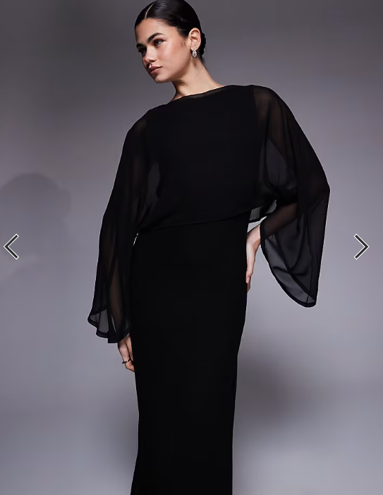 ASOS DESIGN asymmetric sleeve maxi dress with chiffon cape in black