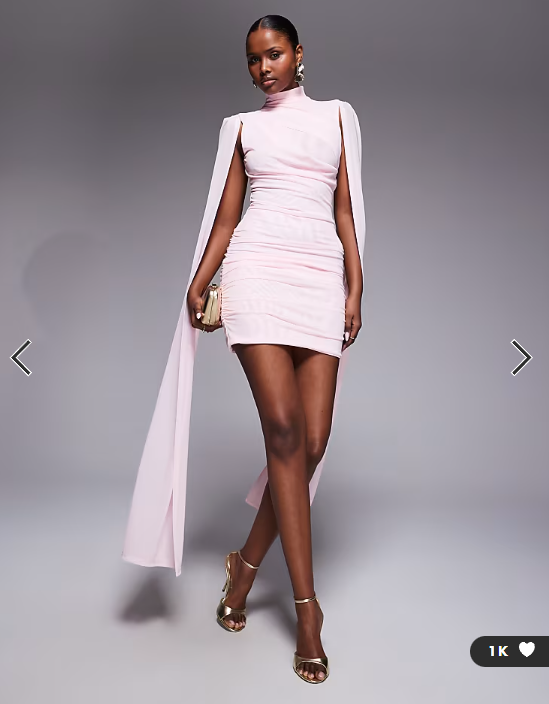 Ruched & Ready sculpting mesh off shoulder wide sleeve twist skirt detail mini dress in baby pink