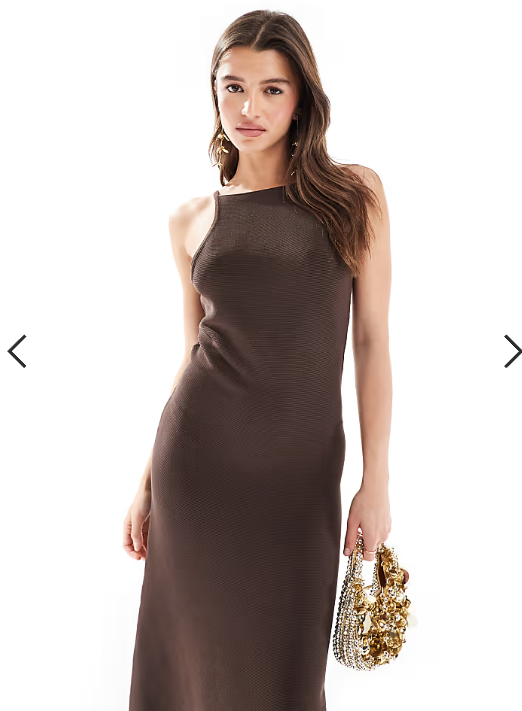 ASOS DESIGN knitted compact strappy midaxi dress in chocolate