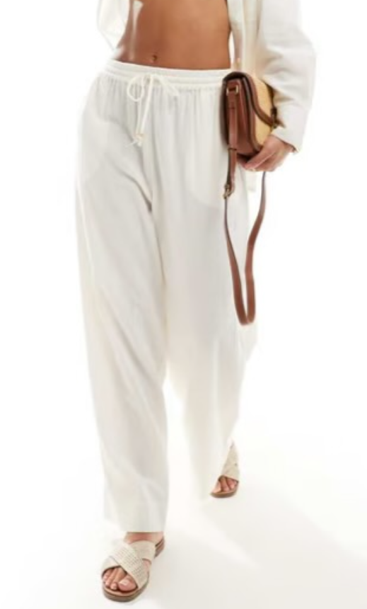 ASOS DESIGN Kayla mix and match beach wide leg trouser in white
