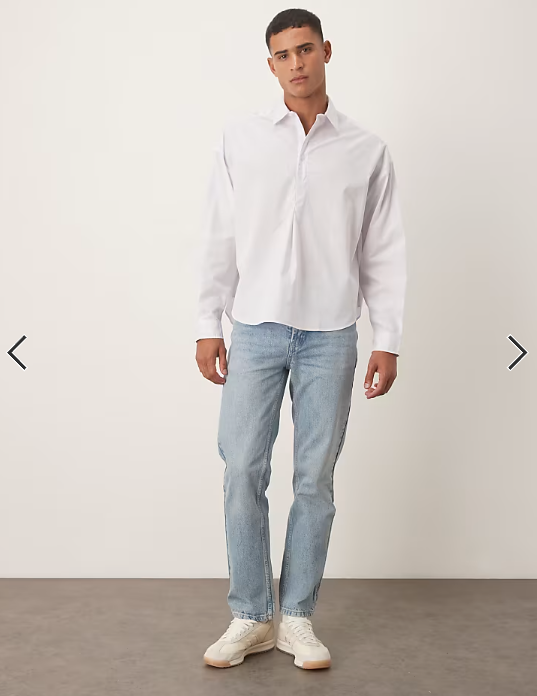 ASOS DESIGN oversized overhead poplin shirt with scoop hem in white