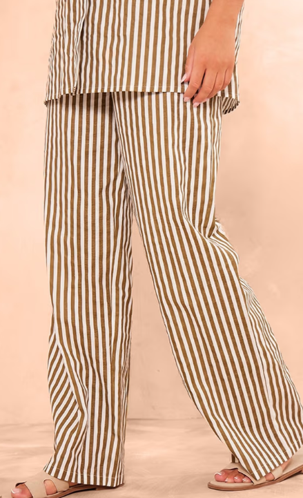 Plt - Olive Stripe Linen Look High Waisted Tailored Trousers