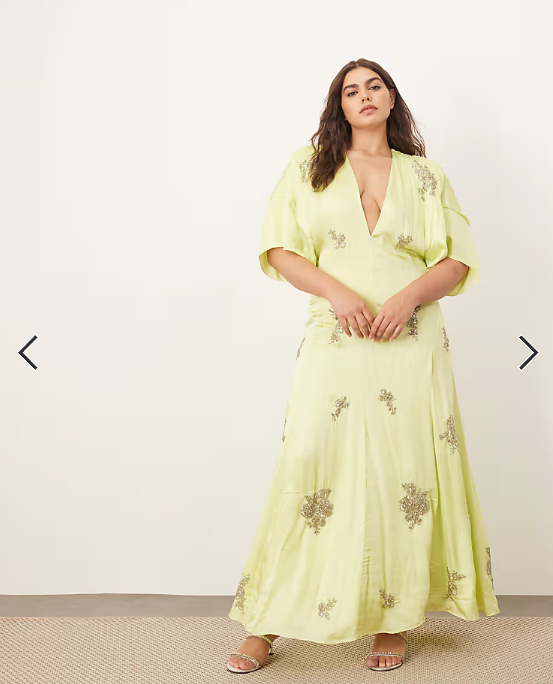 ARRANGE Curve floral embellished modern 30s tea dress in lime green