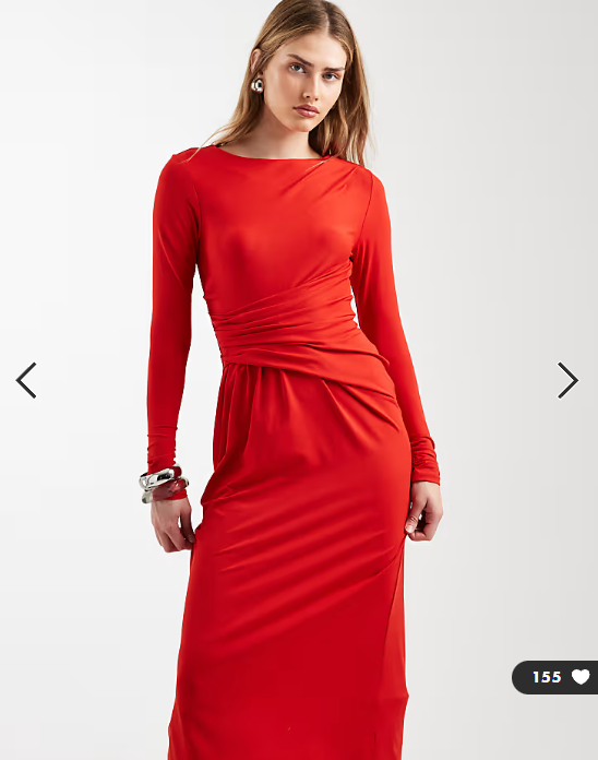 ASOS DESIGN modal long sleeve drape maxi dress in red