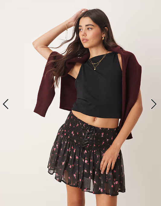 Miss Selfridge ditsy floral shirred waist mini skirt in black