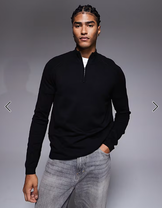 River Island smart half zip sweatshirt in black