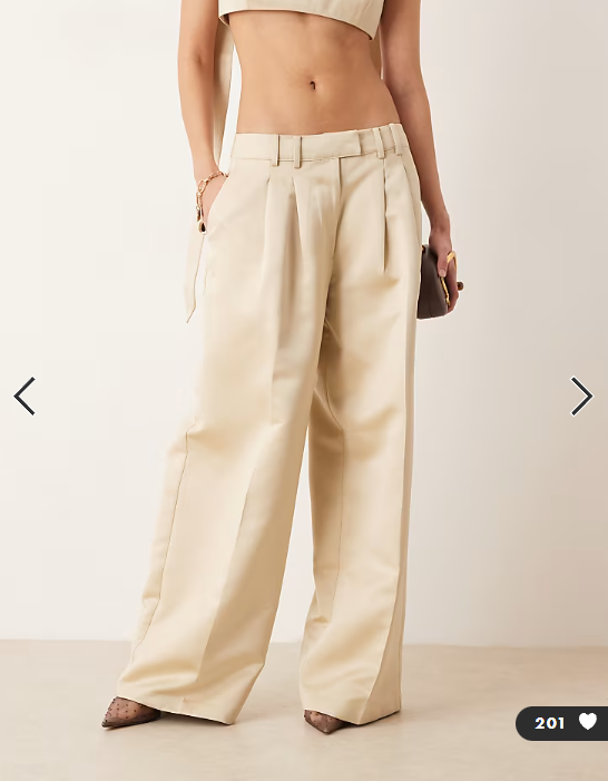 ASOS DESIGN tailored satin pleat detail wide leg pants in oyster