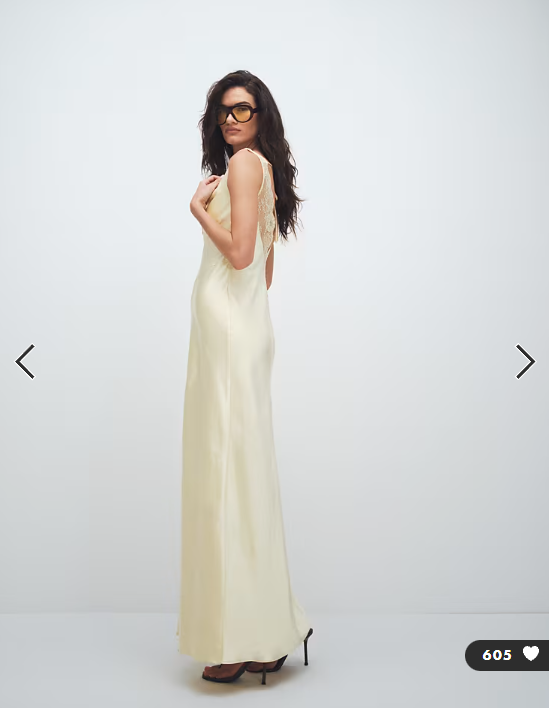 4th & Reckless satin cowl neck lace back maxi dress in lemon