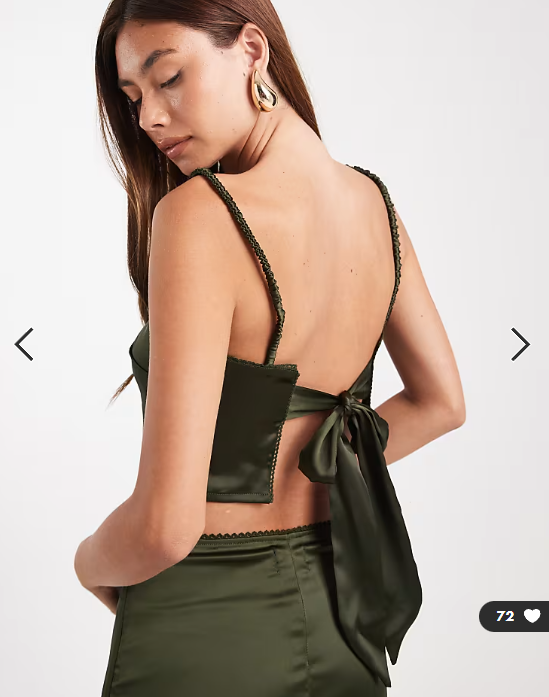 ASOS DESIGN satin co-ord top with tie back detail in green