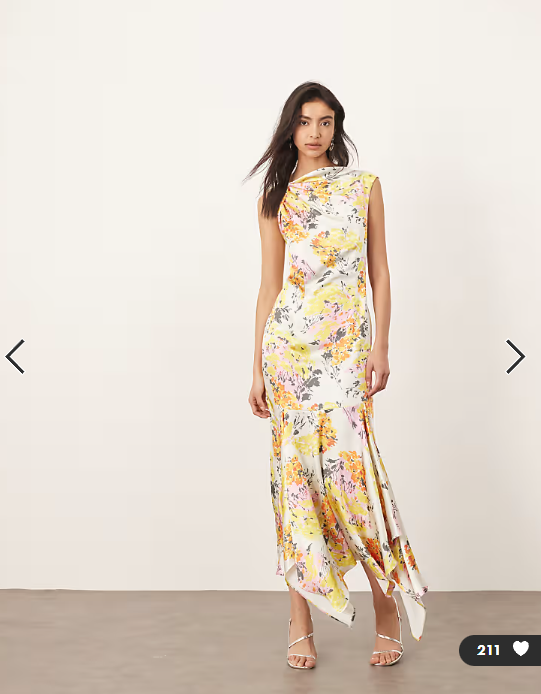 ARRANGE square cut slip midi dress with back trim detail in distorted floral print
