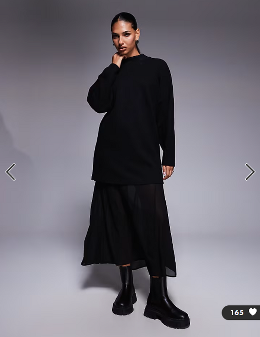 ASOS DESIGN supersoft 2-in-1 maxi dress with godet chiffon skirt in black