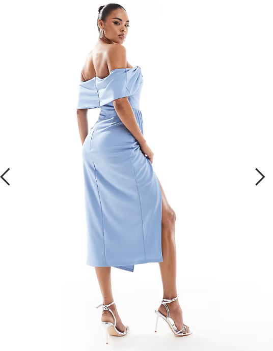 True Violet bardot midi dress in dusky blue