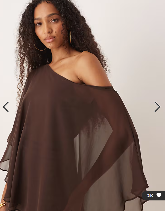 ASOS DESIGN satin chiffon mix drape one shoulder mini dress in chocolate