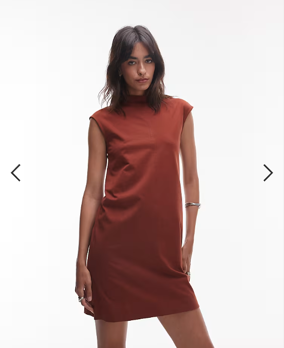 ARKET pure cotton high neck cap sleeve mini dress in rust