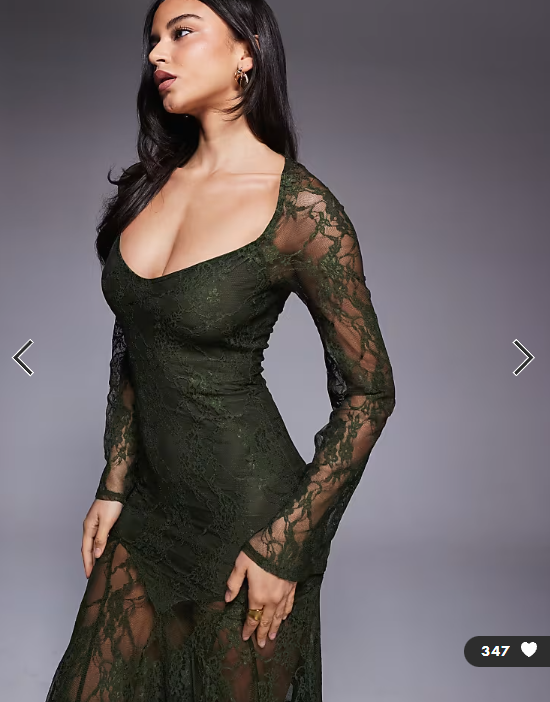 ASOS DESIGN lace long sleeve dropped waist maxi dress in green