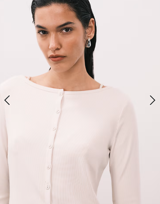 Abercrombie & Fitch long sleeve ribbed button through top in beige