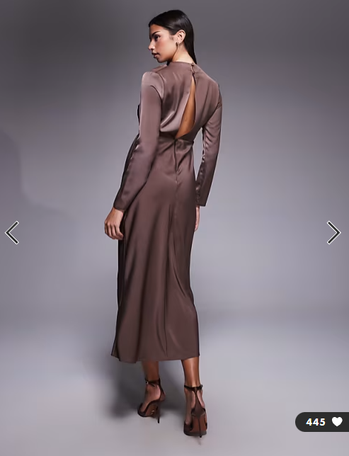 ASOS DESIGN long sleeved high neck pleated bodice midi dress in chocolate