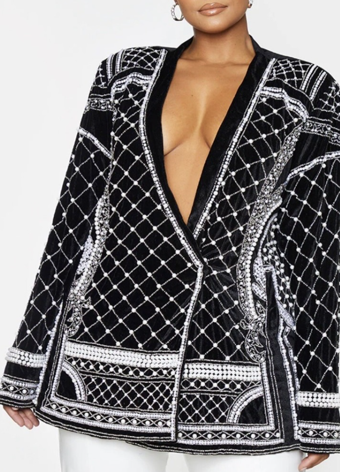 PrettyLittle Embroidered Pearl Blazer Dress